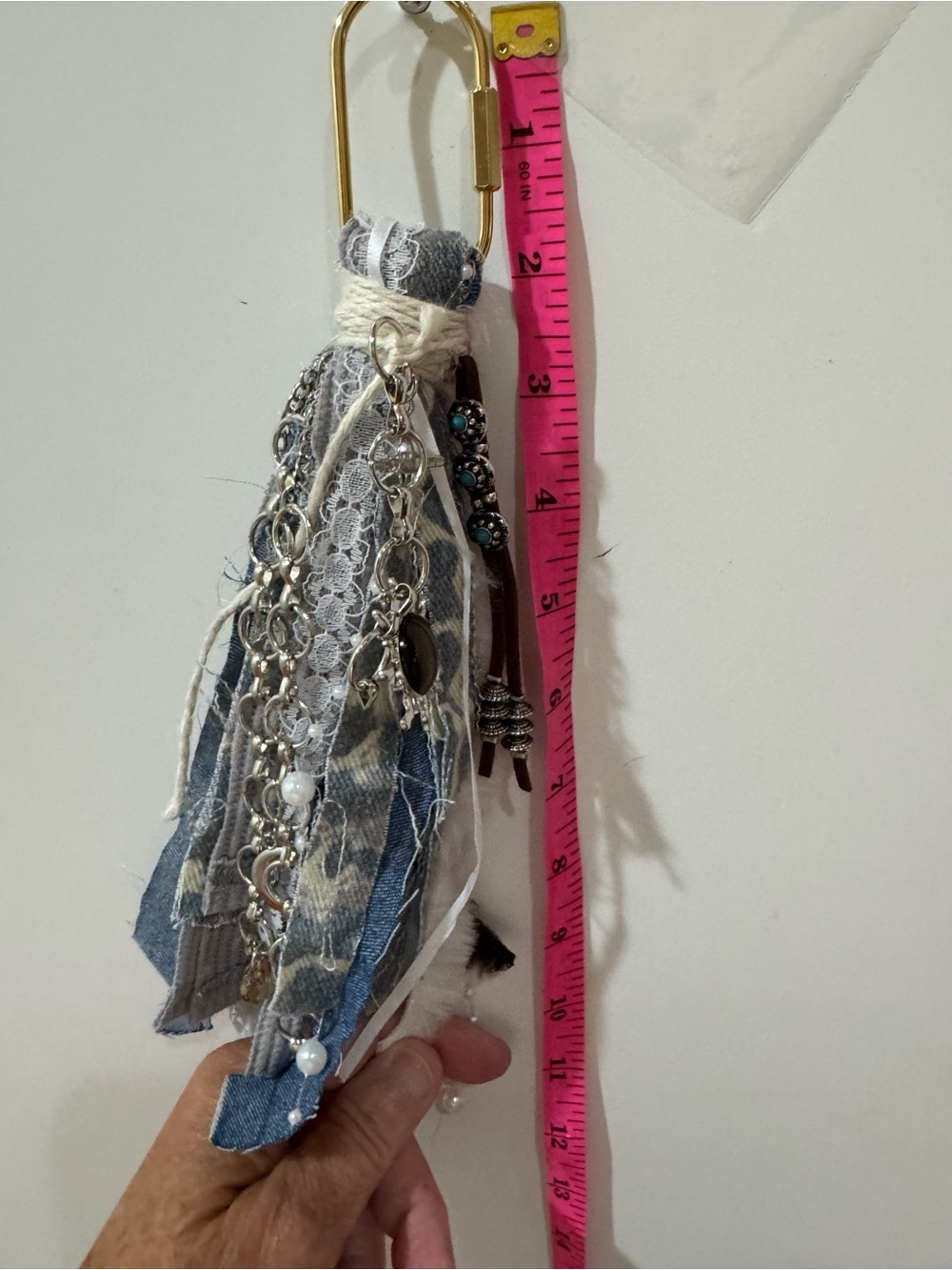 Boho Tassel Keychain with Denim, Lace & Charms